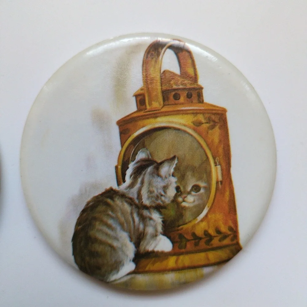 Vintage Kitty Cat Drink Coasters - Set of 4 with Oak Wood Holder‎ - USA Made